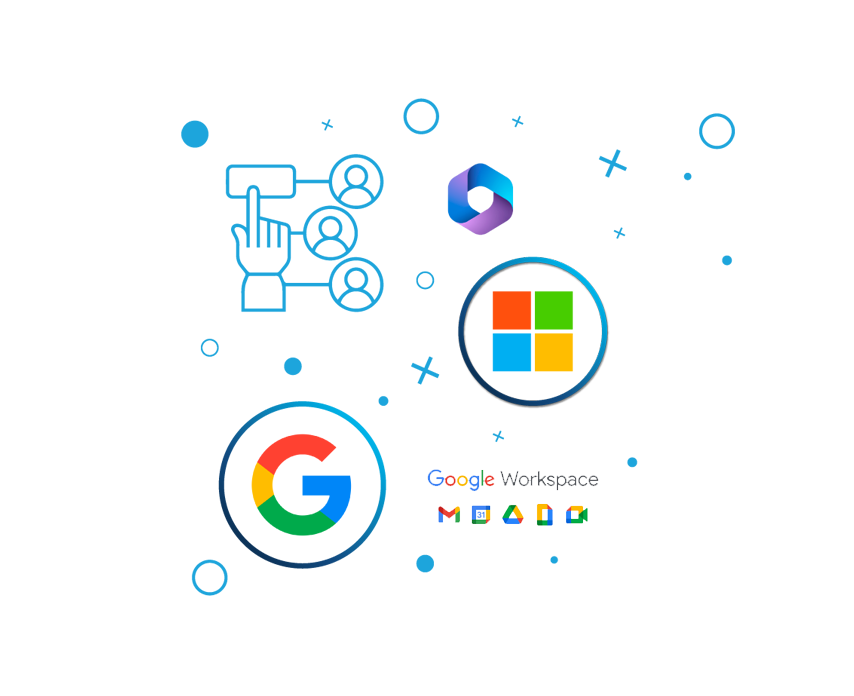Ícone de seleção de usuário com ícones do Google Workplace e Microsoft 365