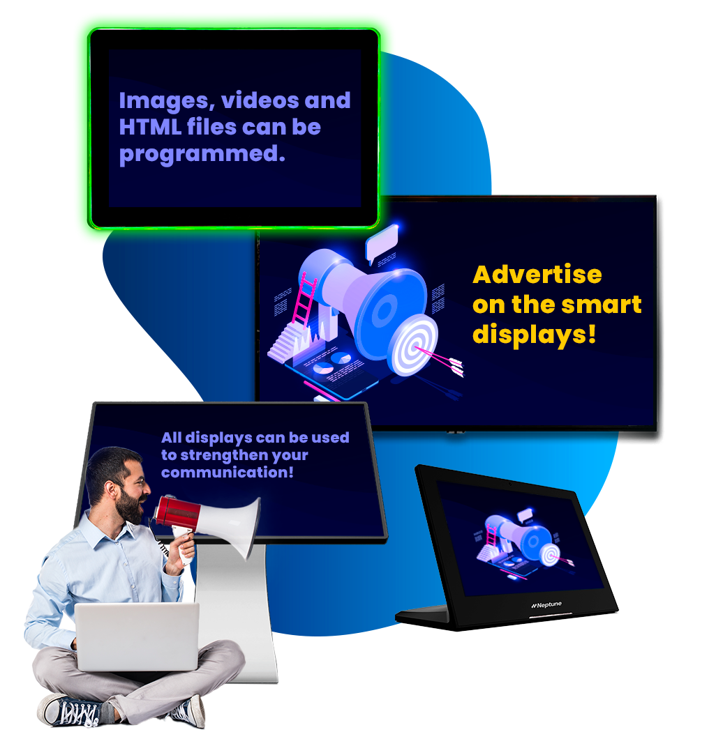 Equipamentos com anúncios de digital signage em suas telas