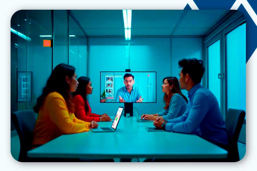 People in a meeting room booked in advance through the neptune system.