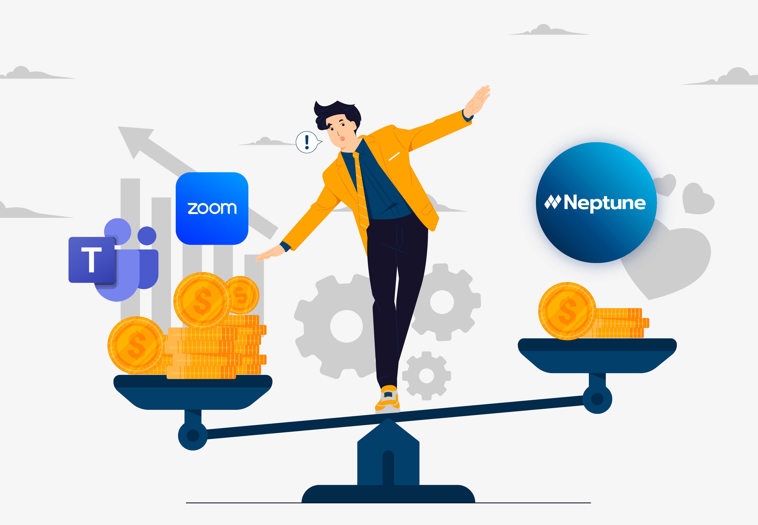 Comparativo entre o aplicativo zoom, teams e o neptune que demonstra como as empresas podem economizar com as soluções de workplace do neptune.