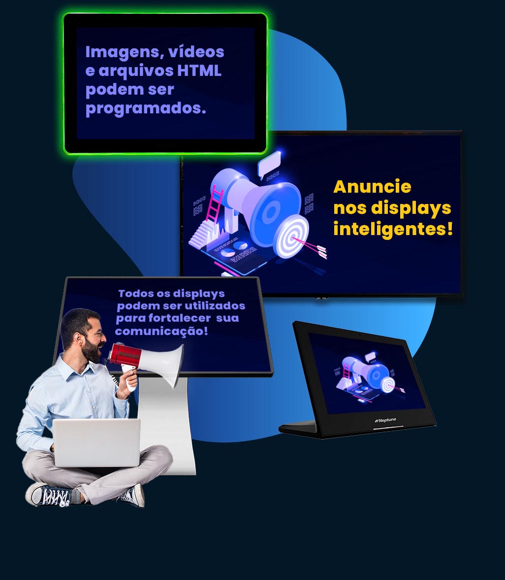 Equipamentos com anúncios de digital signage em suas telas